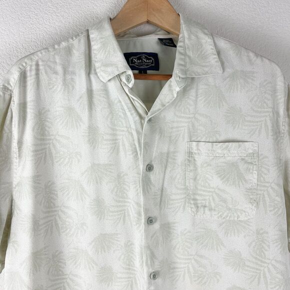 Nat Nast Luxury Originals Hawaiian Silk Blend Shirt Mens Large Green Tropical - Picture 2 of 14